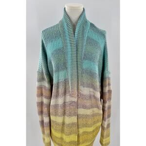 Pilcro Anthropologie Ombre Stripe Aqua Green Yellow Cotton Open Cardigan Medium
